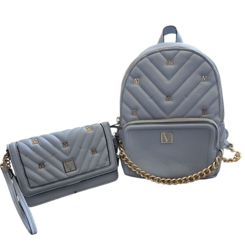 Victoria's Secret The Victoria Small Backpack V Quilt & Wallet Skyflower Blue